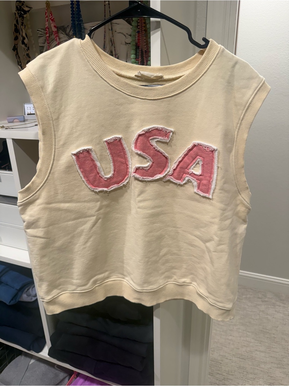 Together Cream Sleeveless Appliqué Crop Top with Pink Letters